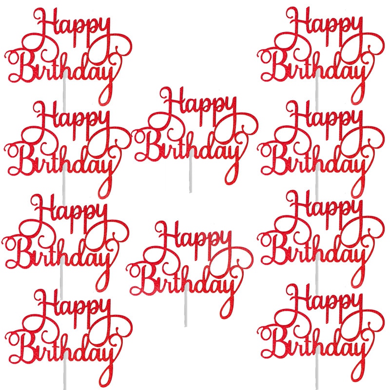 Happy Birthday Cake Toppers Glitter Decor (10 pcs)