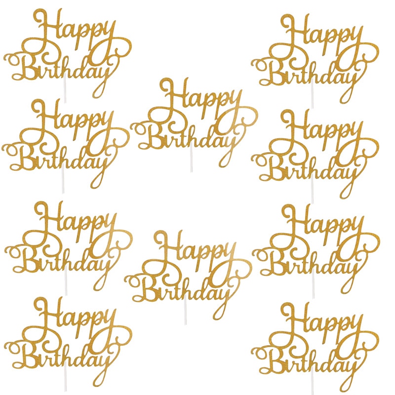 Happy Birthday Cake Toppers Glitter Decor (10 pcs)