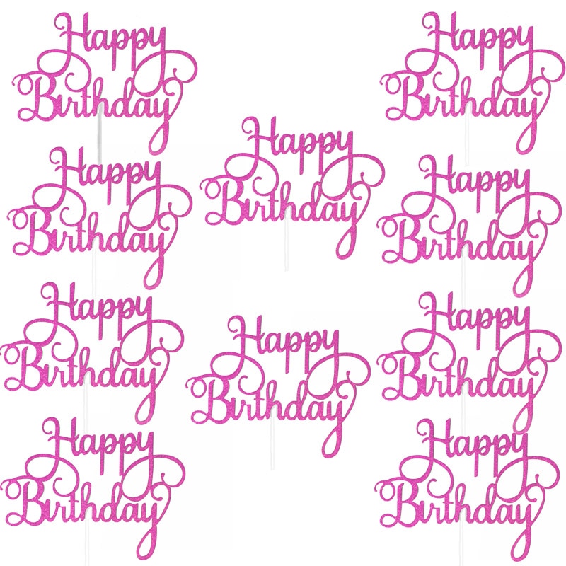 Happy Birthday Cake Toppers Glitter Decor (10 pcs)