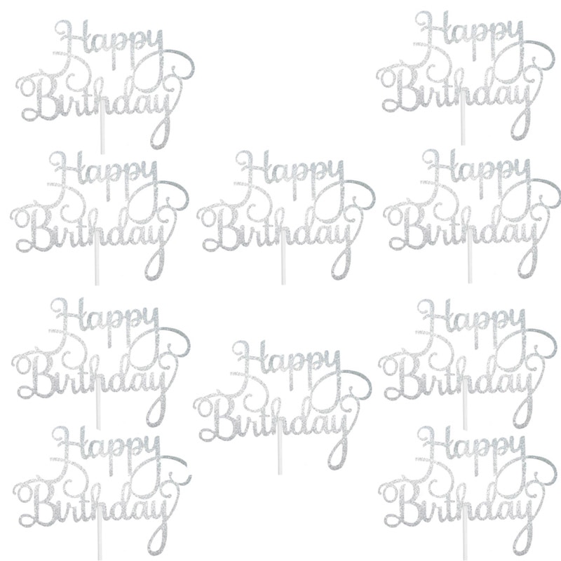 Happy Birthday Cake Toppers Glitter Decor (10 pcs)