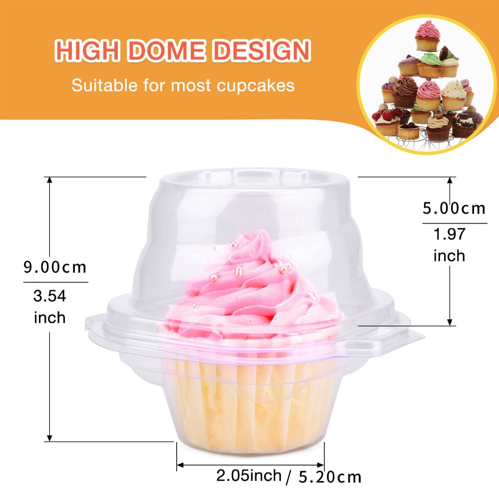 50pcs Individual Cupcake Holder Clear Plastic Dome Single Cupcake Carrier Muffin Container Holders Cases Boxes Cups