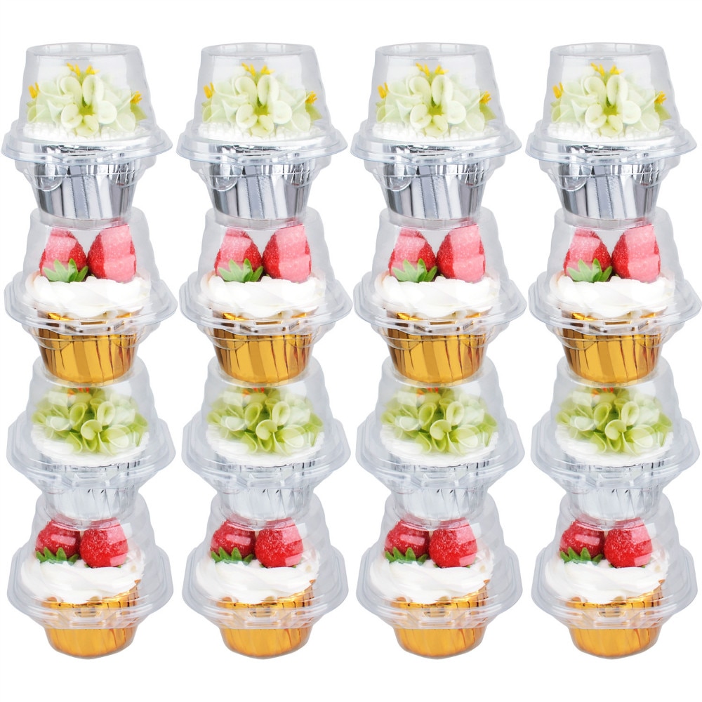 50pcs Individual Cupcake Holder Clear Plastic Dome Single Cupcake Carrier Muffin Container Holders Cases Boxes Cups