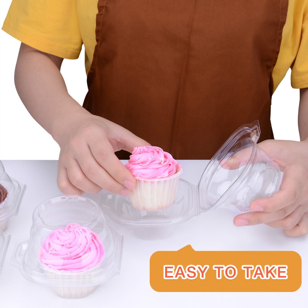 50pcs Individual Cupcake Holder Clear Plastic Dome Single Cupcake Carrier Muffin Container Holders Cases Boxes Cups