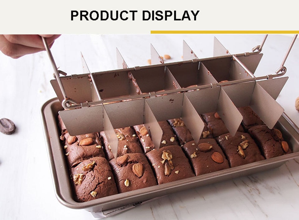 18 Holes Brooklyn Brownie Copper Nonstick Baking Pan with Built-In Slicer Ensures Perfect Crispy Edges Metal Utensi