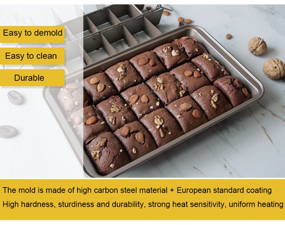 18 Holes Brooklyn Brownie Copper Nonstick Baking Pan with Built-In Slicer Ensures Perfect Crispy Edges Metal Utensi