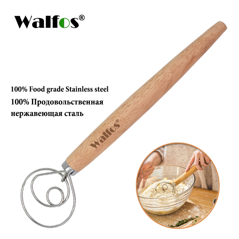 WALFOS Stainless Steel Danish Dough Whisk Blender Cake Bread Pastry Dough Mixer Stick Egg Beater Tools Baking Pastry Blender