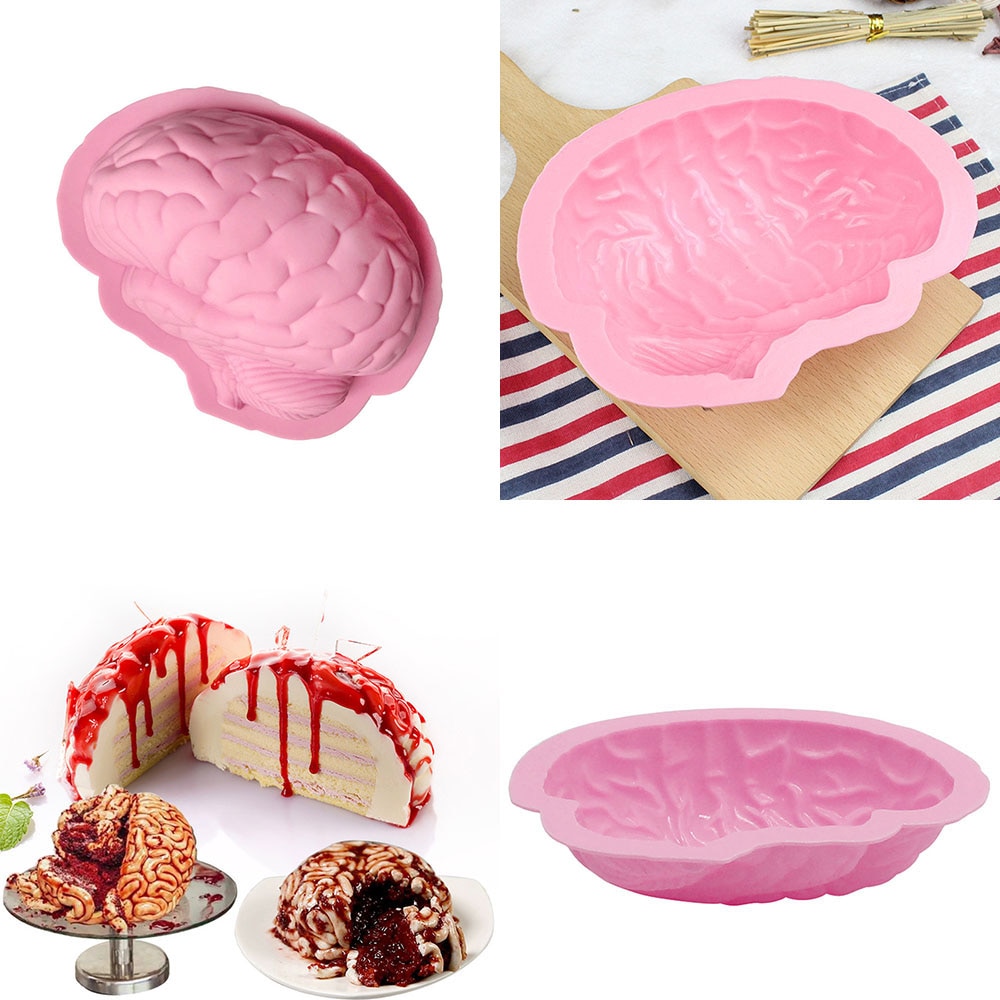 3D Silicone Cake Mold Fun DIY Brain Shape Pan Baking Silicone Halloween Cake Mold Pudding Jello Dessert Kitchenware Baking Tools