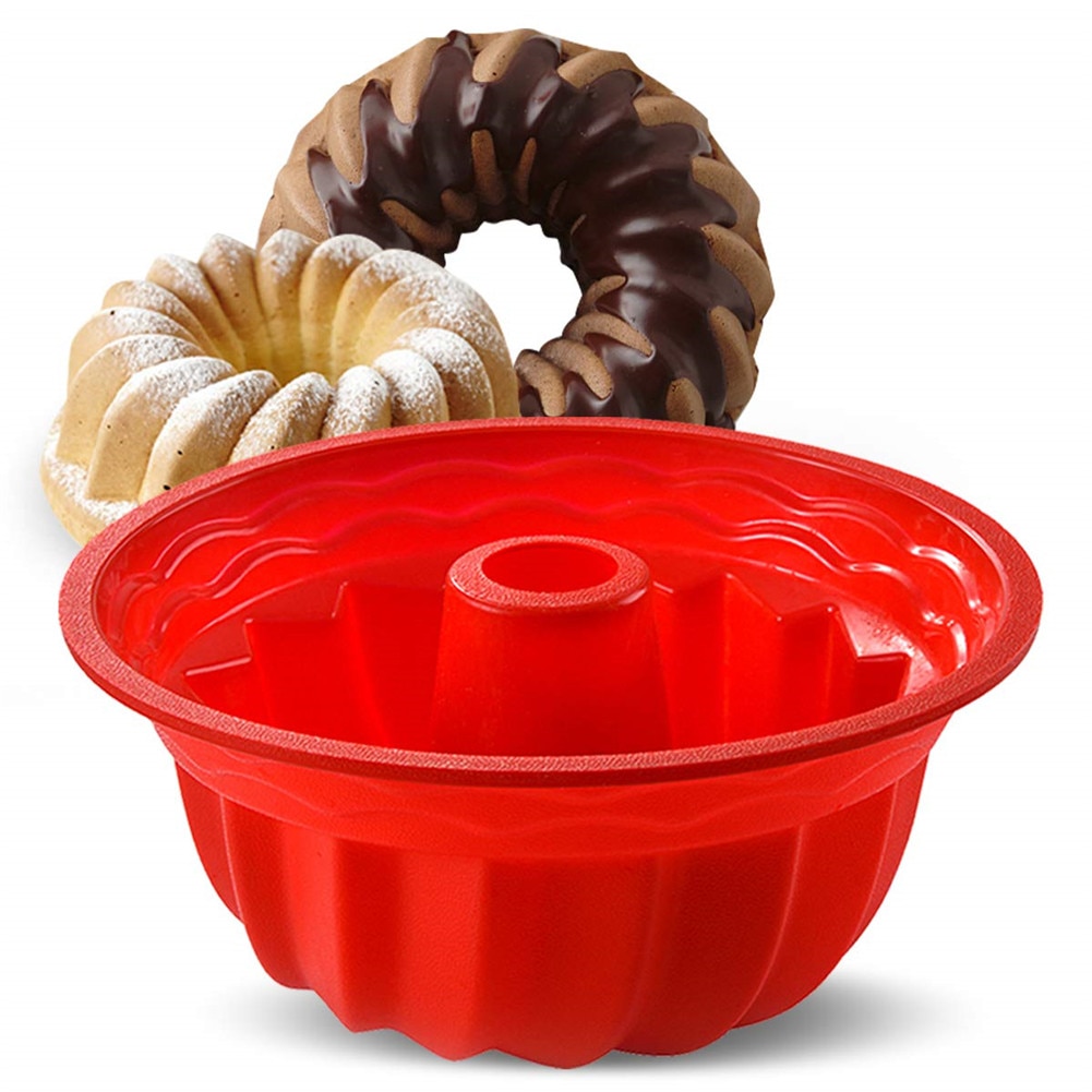 9.4inch Silicone Baking Molds European Grade Fluted Bundt Round Cake Pan For Jello Bread Non-Stick Tube Cake Mold Bakeware