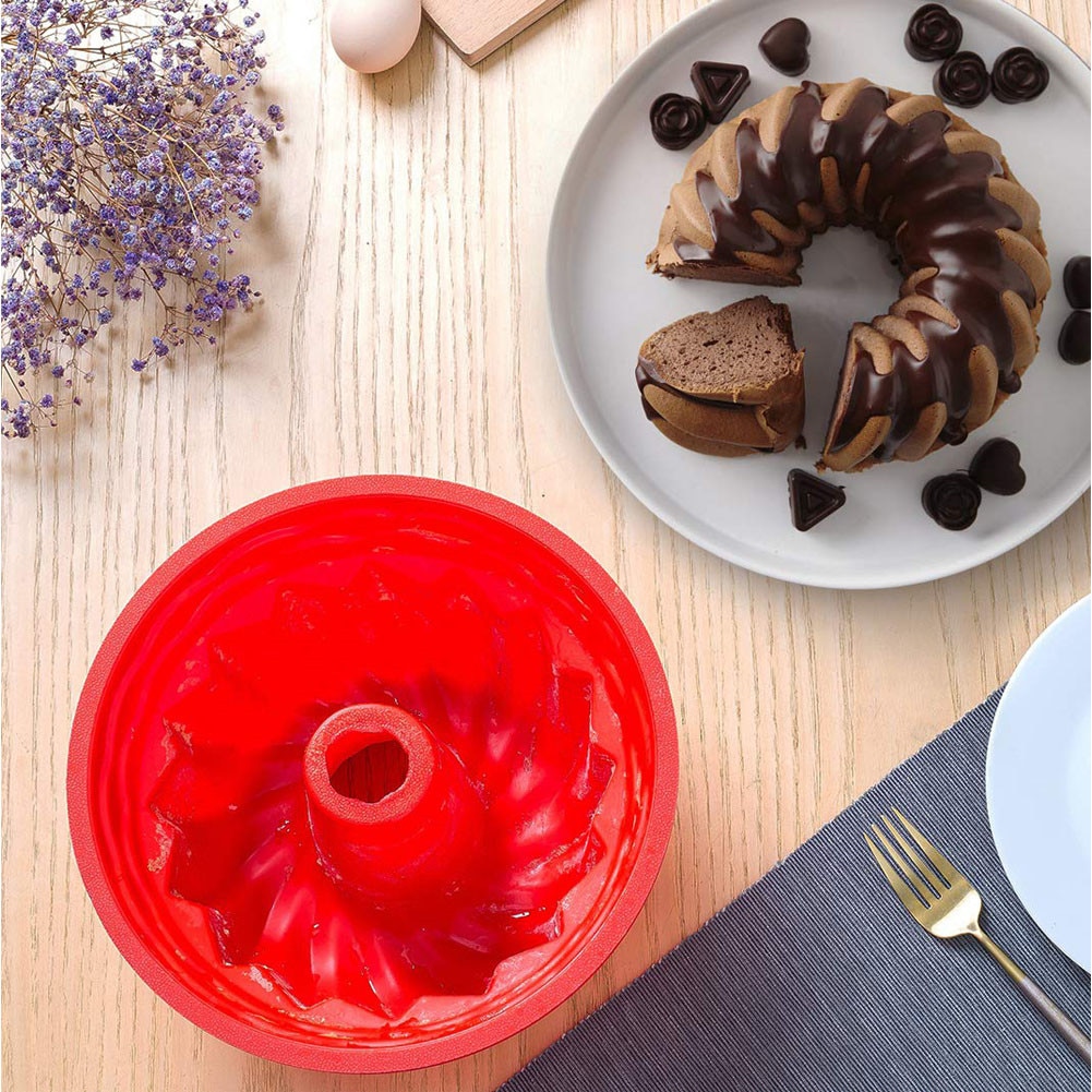 9.4inch Silicone Baking Molds European Grade Fluted Bundt Round Cake Pan For Jello Bread Non-Stick Tube Cake Mold Bakeware