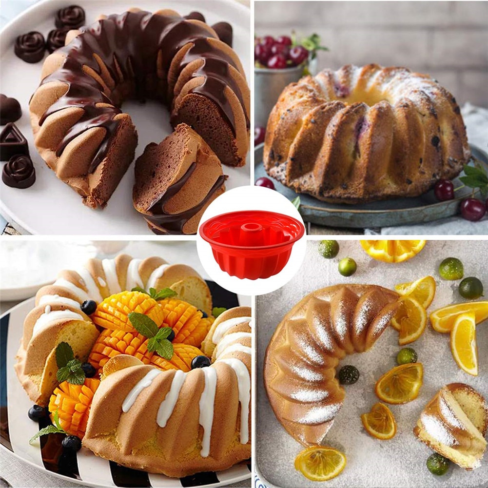 9.4inch Silicone Baking Molds European Grade Fluted Bundt Round Cake Pan For Jello Bread Non-Stick Tube Cake Mold Bakeware