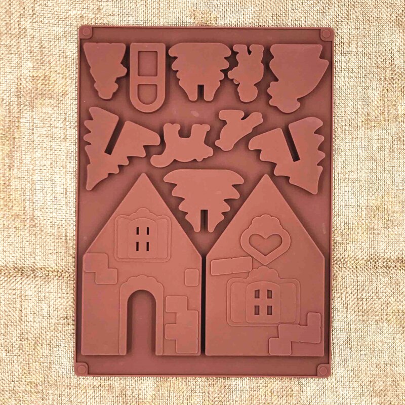 2Pcs/Set 3D Christmas Silicone Molds Gingerbread Chocolate Mold Cake Mold Fondant Molds DIY House Biscuits Cake Decorating Tools