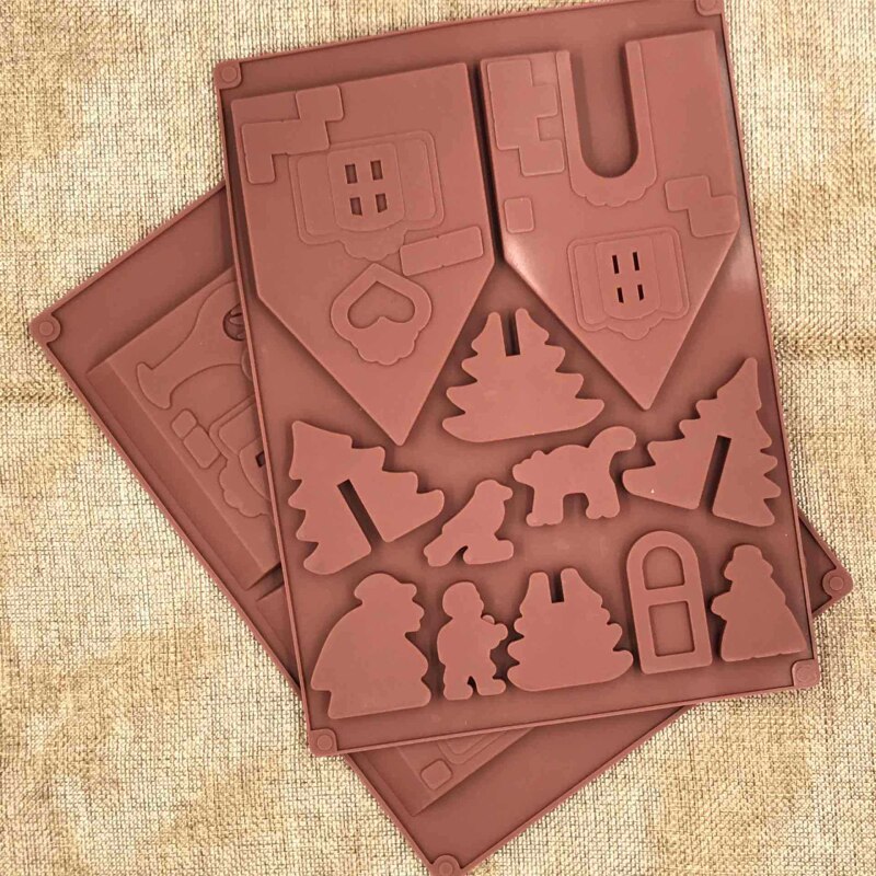 2Pcs/Set 3D Christmas Silicone Molds Gingerbread Chocolate Mold Cake Mold Fondant Molds DIY House Biscuits Cake Decorating Tools