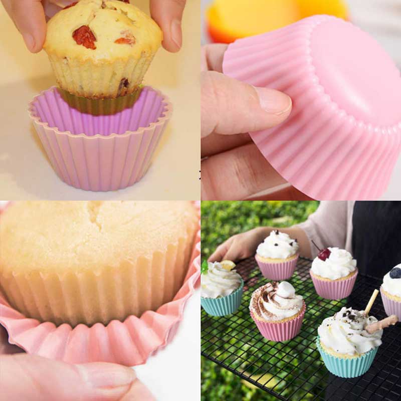 6/12Pcs Silicone Cupcake Mold Bakeware Cupcake Liner Reusable Muffin Baking Nonstick Moulds Kitchen Baking Accessories Random