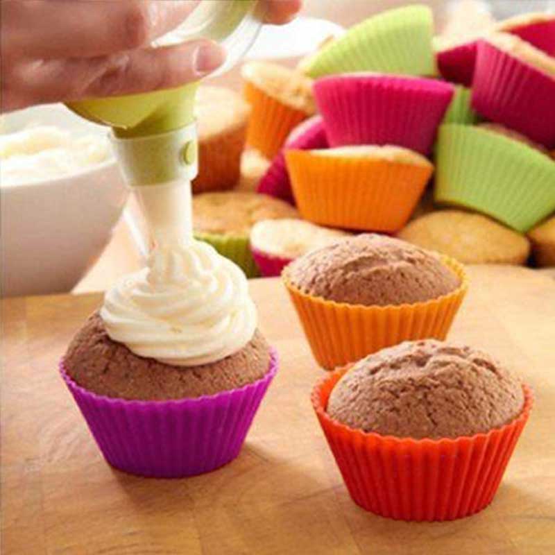 6/12Pcs Silicone Cupcake Mold Bakeware Cupcake Liner Reusable Muffin Baking Nonstick Moulds Kitchen Baking Accessories Random