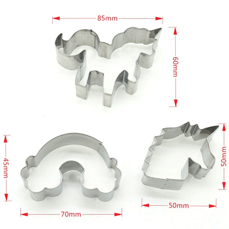 3pcs/set Stainless Steel Unicorn Cookie Cutter Candy Biscuit Mold Baking Tools Rainbow Metal Pastry Cake Fondant Cutters Mould