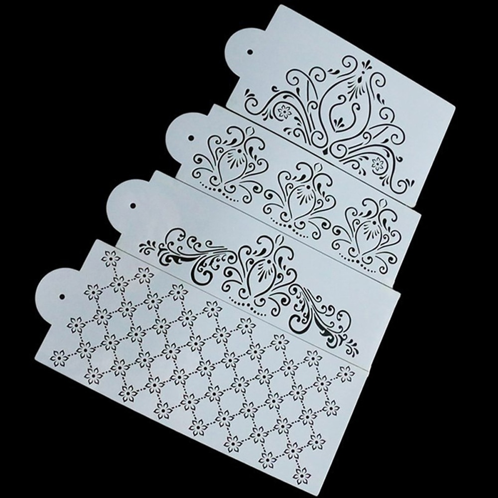 4 Pcs/set Floral Lace Cake Stencils Wedding Cake Border Molds DIY Cake Craft Stencils Cake Baking Tools