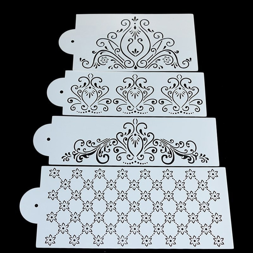 4 Pcs/set Floral Lace Cake Stencils Wedding Cake Border Molds DIY Cake Craft Stencils Cake Baking Tools