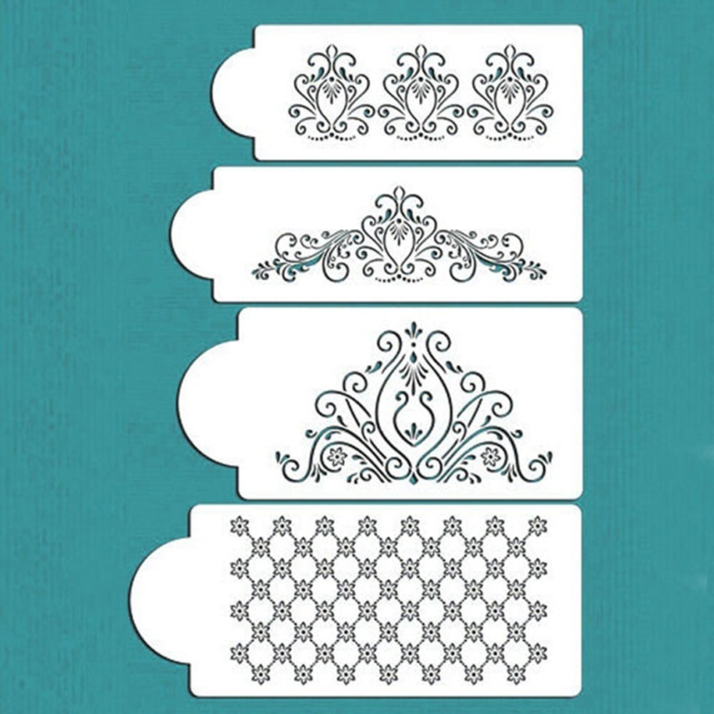 4 Pcs/set Floral Lace Cake Stencils Wedding Cake Border Molds DIY Cake Craft Stencils Cake Baking Tools