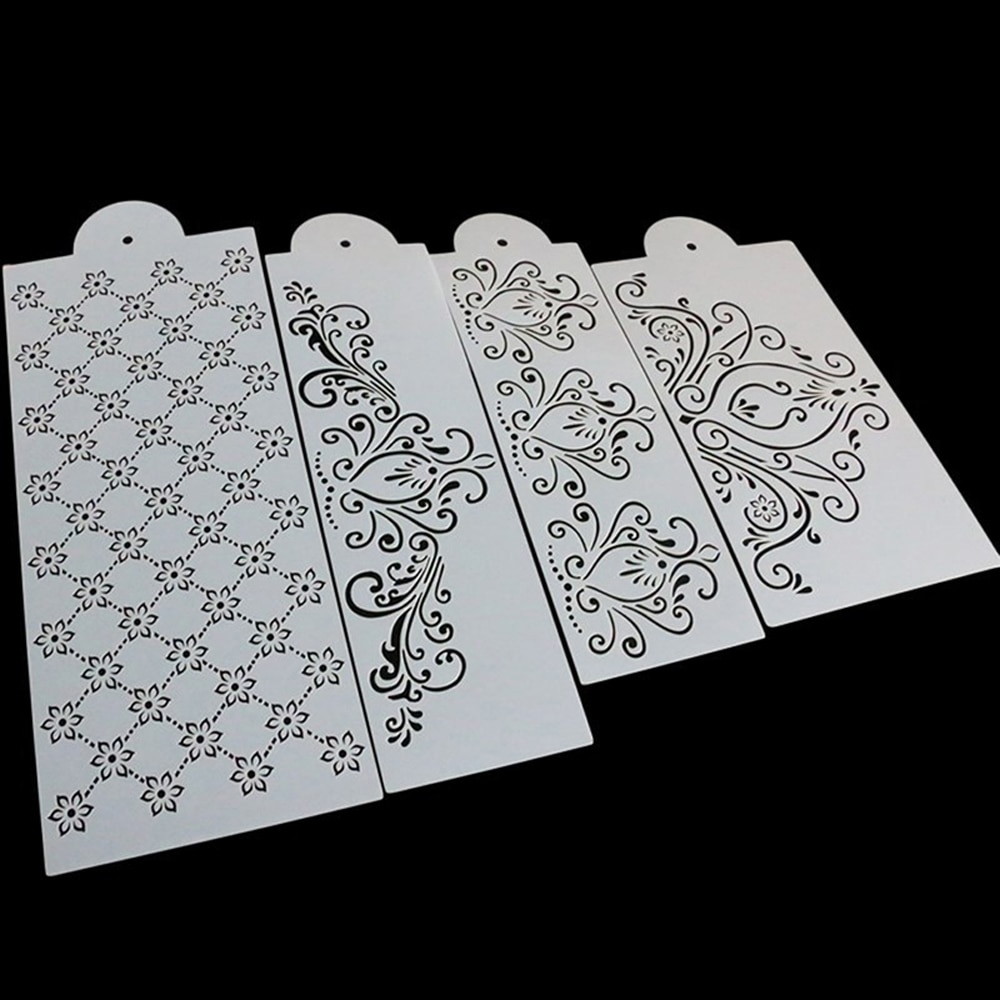 4 Pcs/set Floral Lace Cake Stencils Wedding Cake Border Molds DIY Cake Craft Stencils Cake Baking Tools