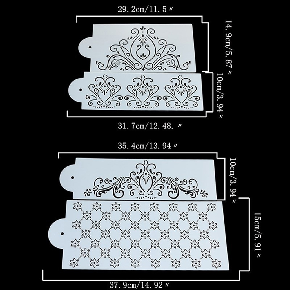 4 Pcs/set Floral Lace Cake Stencils Wedding Cake Border Molds DIY Cake Craft Stencils Cake Baking Tools