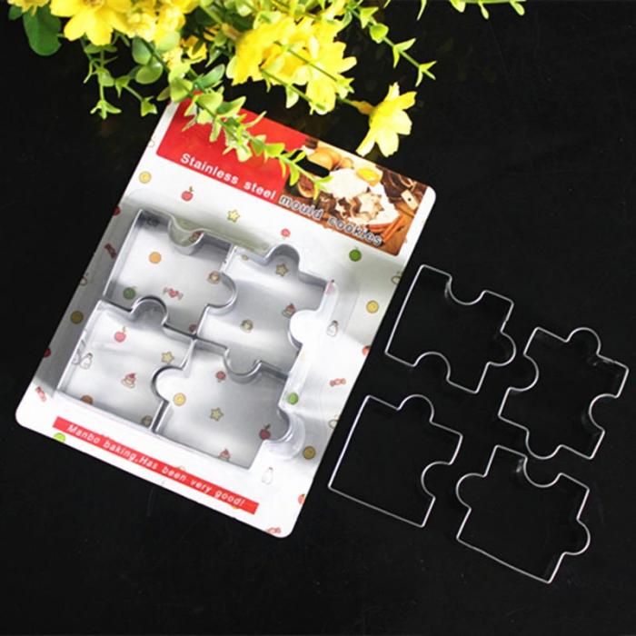 4Pcs/Set Biscuit Mould Stainless Steel Puzzle Piece Cookie Cutter Cake Frame Mold Baking Tools For Pastry Fondant Sugar DTT88