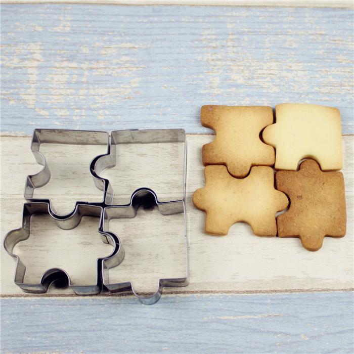 4Pcs/Set Biscuit Mould Stainless Steel Puzzle Piece Cookie Cutter Cake Frame Mold Baking Tools For Pastry Fondant Sugar DTT88