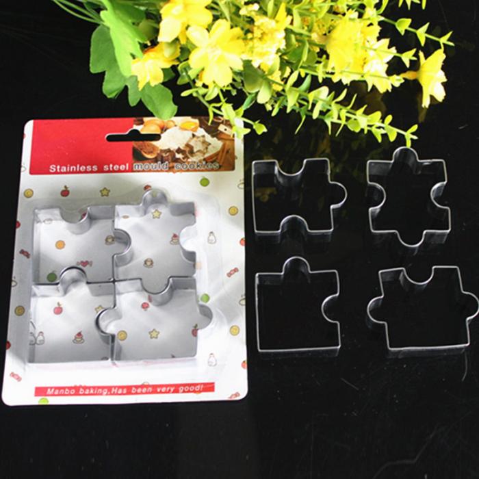 4Pcs/Set Biscuit Mould Stainless Steel Puzzle Piece Cookie Cutter Cake Frame Mold Baking Tools For Pastry Fondant Sugar DTT88