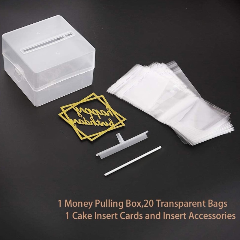 Reusable Money Pulling Box Happy Birthday Cake Money Pull Box for Party Deco