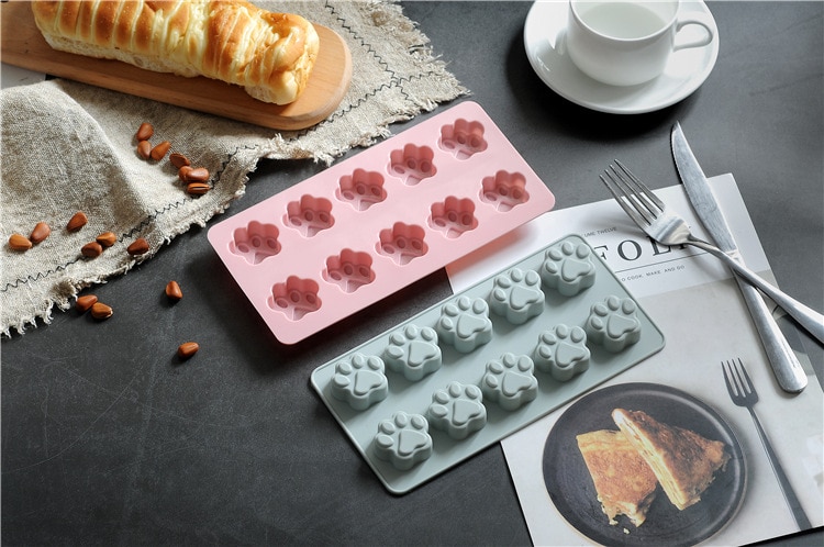 10Cells Lovely Cat Paw Silicone Molds For DIY Food Supplement Biscuit&Chocolate&Cake Mould Kitchen Baking Mold