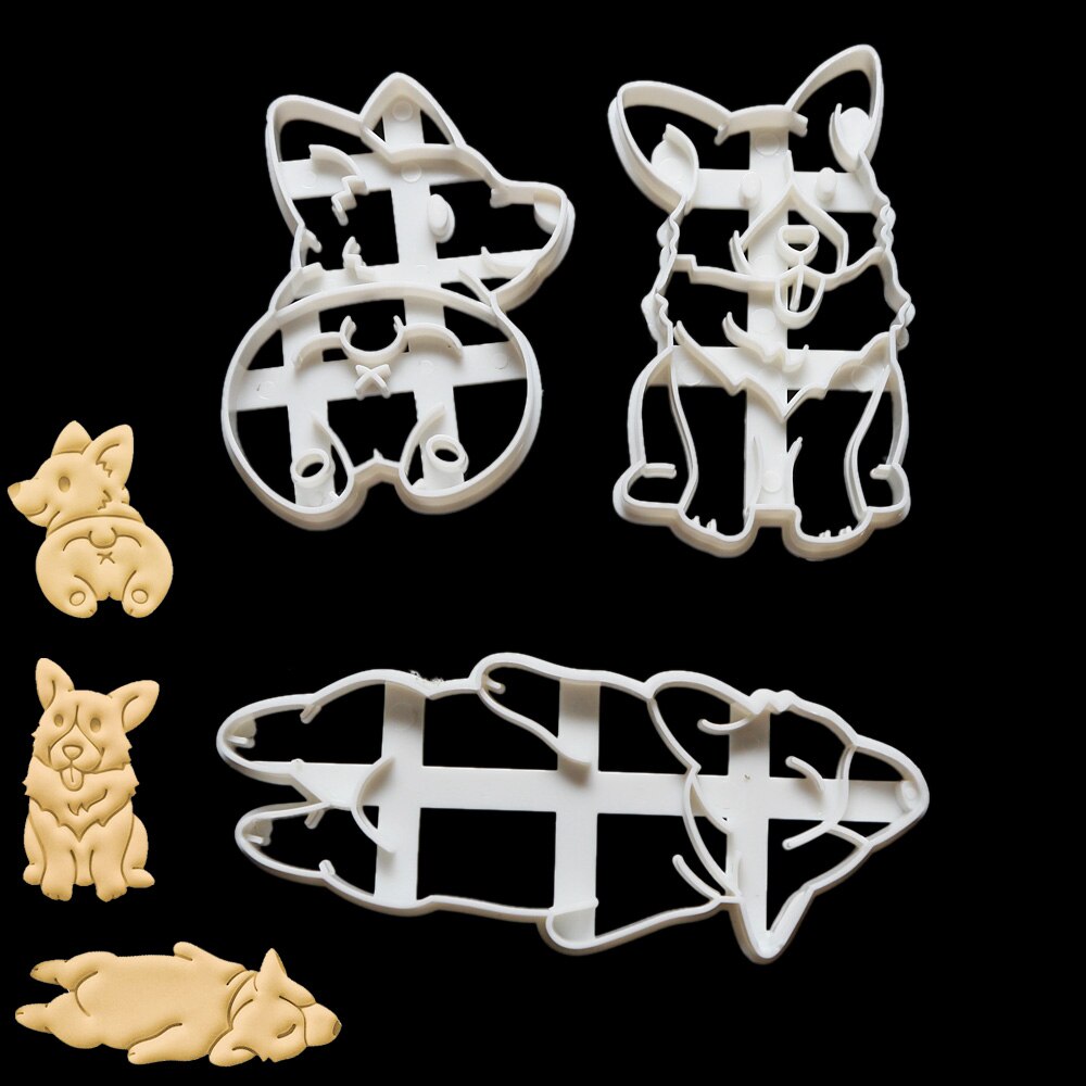 3Pcs/Set Biscuit Baking Tool Cute Funny Corgi Dog Shaped Cookie Cutters Mold Kitchenware Bakeware Tool DIY Mold For kids Hand