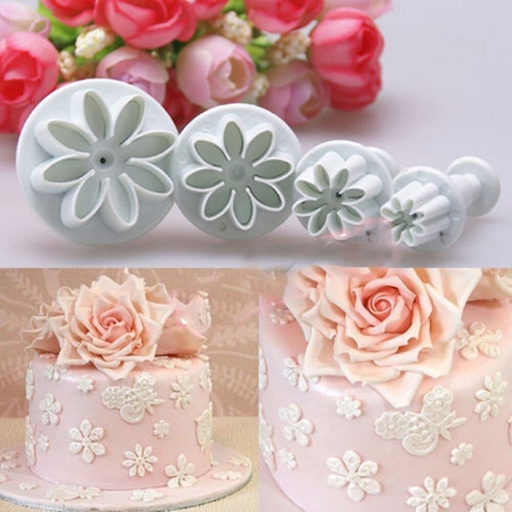 4Pcs Plum Flower Plunger Fondant Mold Cutter Cake Cookie Decorating Fondant Cookie Cutter