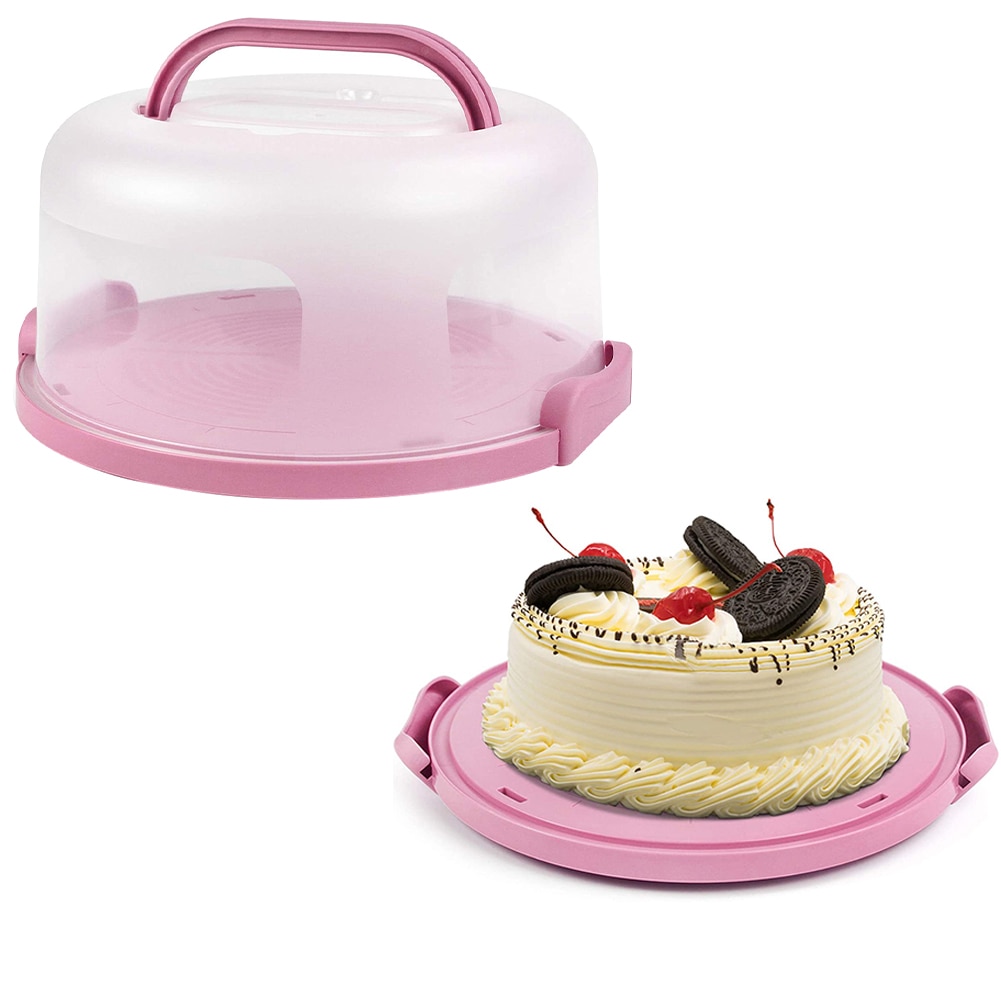 10inch Portable Cake Storage Box Round Pastry Holder Birthday Wedding Kitchen Baking Cupcake Carrier Tray Kitchen Tool