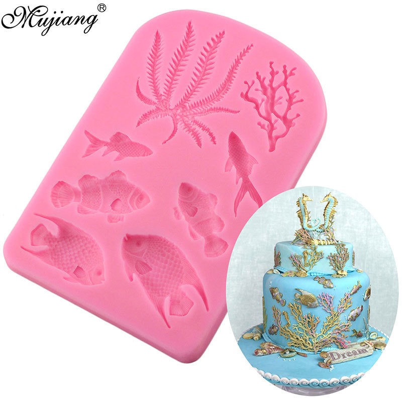 3D Sea Design Coral Seaweed Silicone Mold Fish DIY Cupcake Baking Fondant Cake Decorating Tools Chocolate Candy Clay Mould