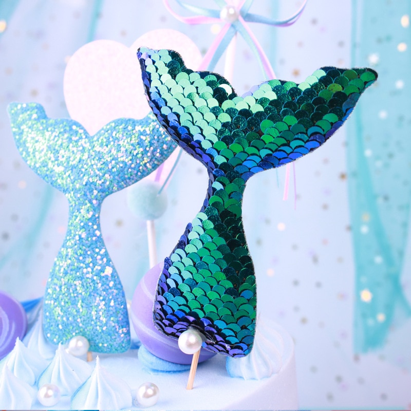 Sequin Mermaid Tail Cake Toppers (3pcs)