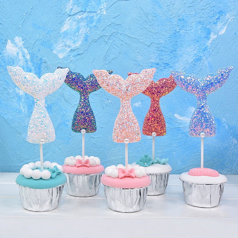 Sequin Mermaid Tail Cake Toppers (3pcs)