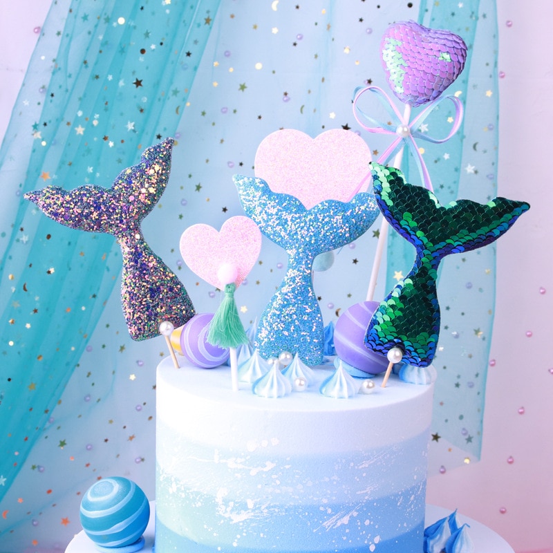 Sequin Mermaid Tail Cake Toppers (3pcs)