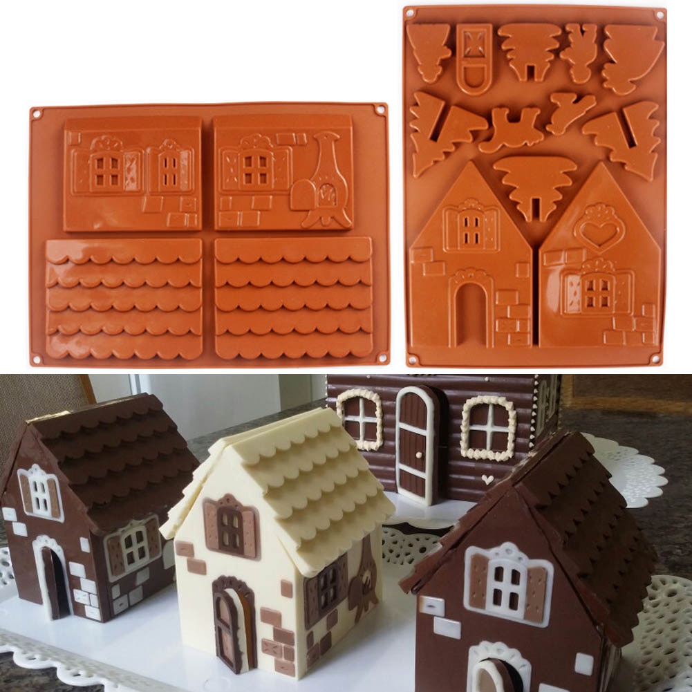 3D Gingerbread House Silicone Mold (2pcs)