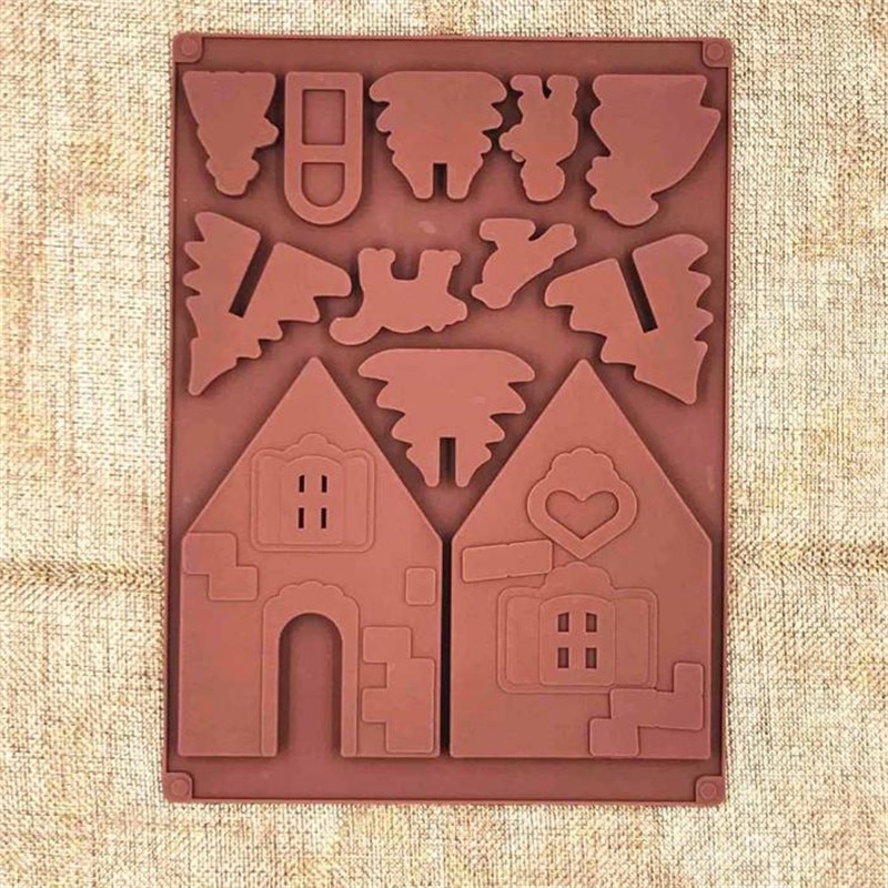 2 Pcs/Set 3D Christmas Silicone Mold Gingerbread House Shape Chocolate Cake Mould DIY Biscuits Cookie Stencil Baking Tools