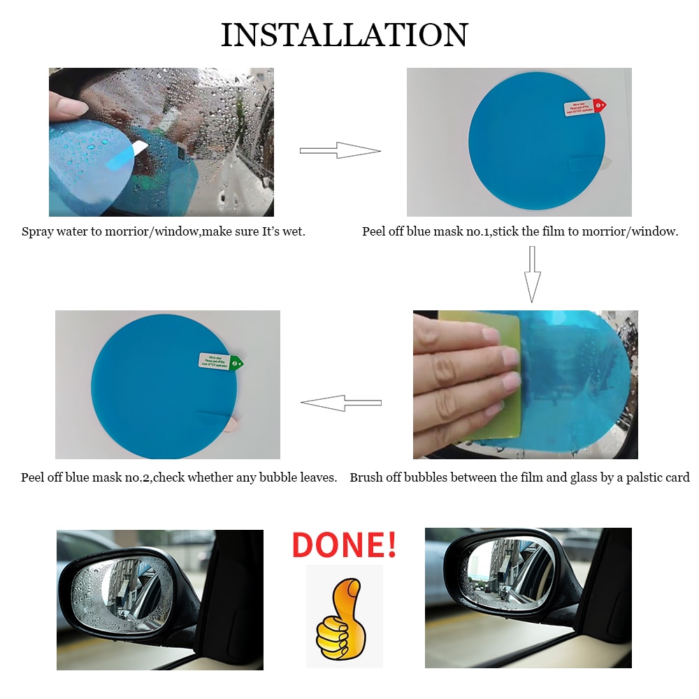 Anti Fog Car Sticker Car Mirror Window Clear Film Car Rearview Mirror Protective Film Waterproof 2 Pcs/Set