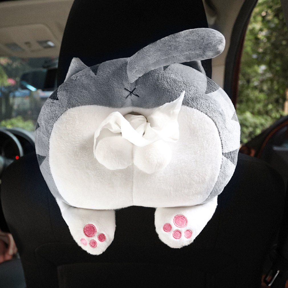 Car Tissue Box Cartoon Creative Car Armrest Box Paper Box Plush Cat Butt Tissue Box Portable Hand Paper Box