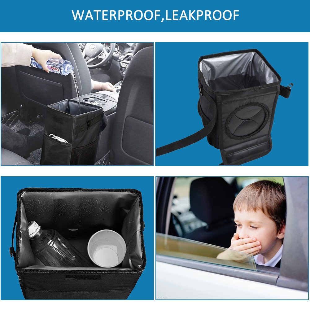 Waterproof Car Trash Can Bin Auto Car Accessories Organizer Garbage Dump For Trash Can Cars Storage Pockets Closeable Portable