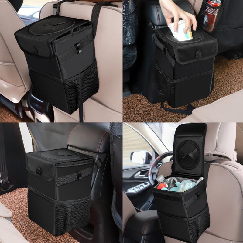 Waterproof Car Trash Can Bin Auto Car Accessories Organizer Garbage Dump For Trash Can Cars Storage Pockets Closeable Portable