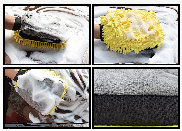 Waterproof Car Wash Microfiber Chenille Gloves Thick Car Cleaning Mitt Wax Detailing Brush Auto Care Double-faced Glove