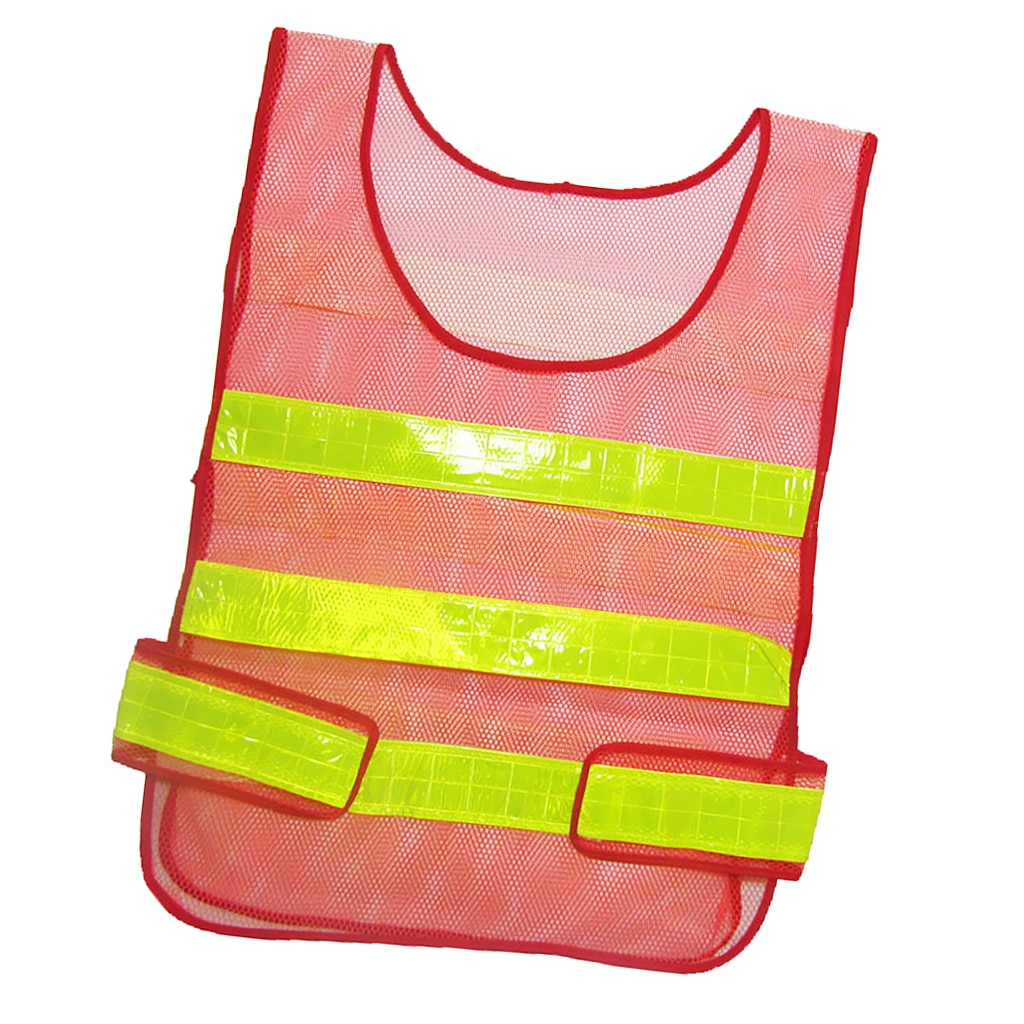 Adjustable Security Safety Vest Jacket Reflective Strips Outdoor Wear -Red