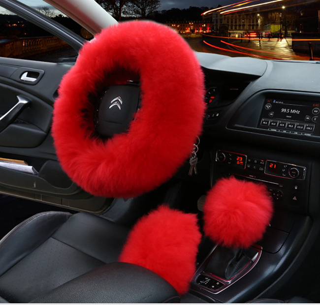 Fur Steering Wheel Cover 3-Piece Set