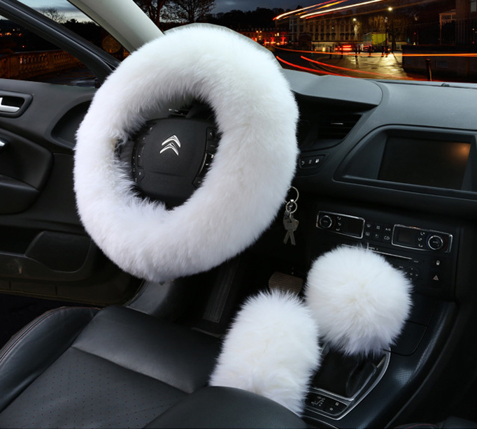 Fur Steering Wheel Cover 3-Piece Set