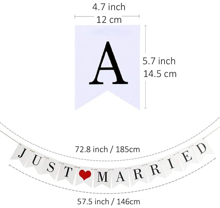 Lincaier White Just Married Wedding Car Decoration Party Paper Banner Bunting Home Decor Garland Supplies Heart Material