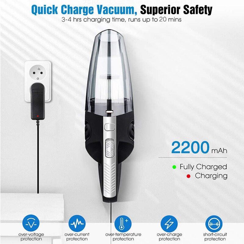 Rechargeable Car Vacuum Cleaner Handheld Powerful Cyclone Suction Cordless Cleaner Quick Charge for Car Home Pet Hair