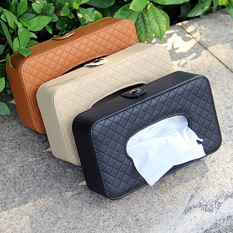 Car Tissue Box Leather Auto Organizer