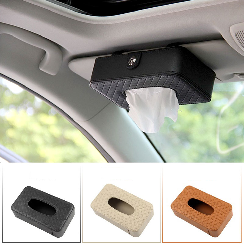 Car Tissue Box Leather Auto Organizer